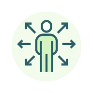 A person with arrows pointing out from them